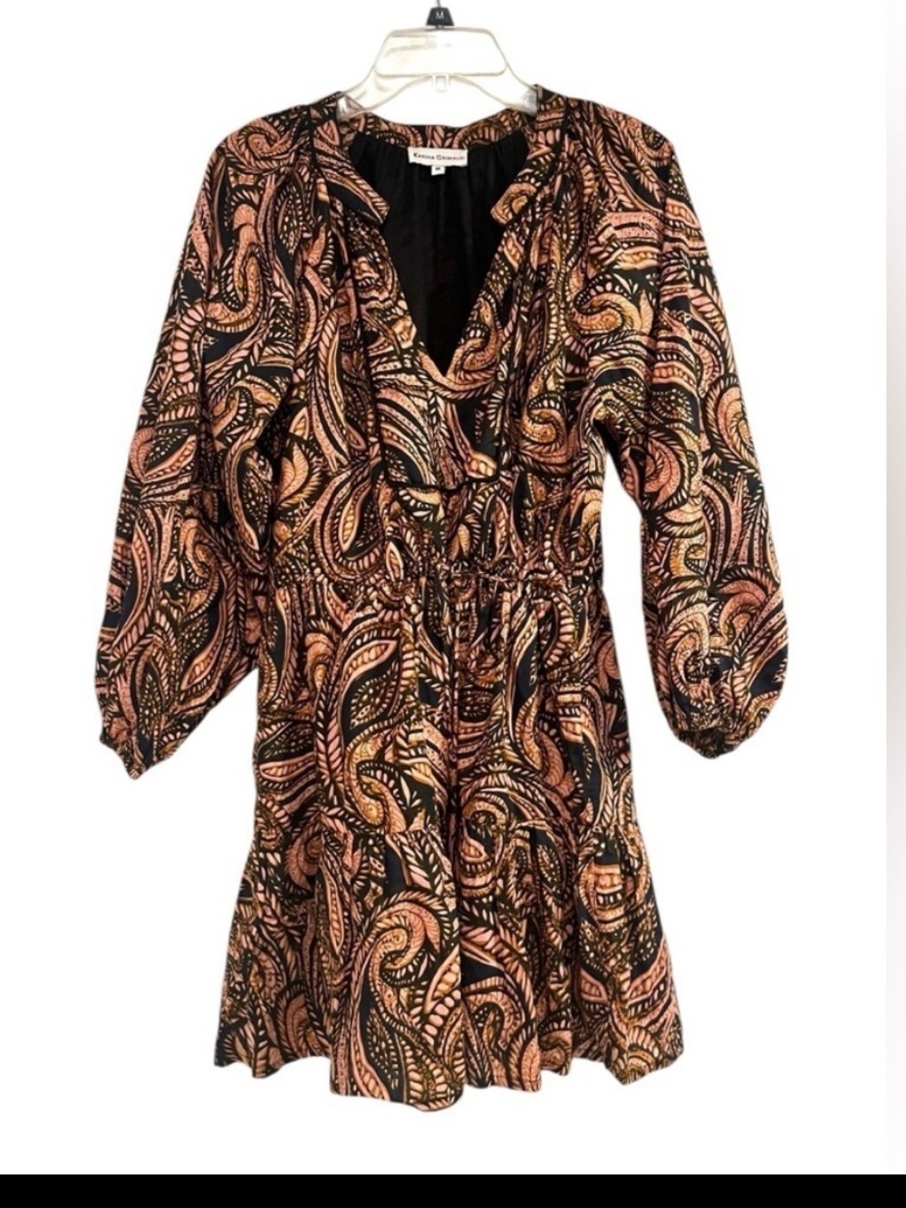 Karina Grimaldi Black and Tan Paisley Dress Sz M